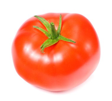 Beyaz arkaplanda tek bir taze domates 