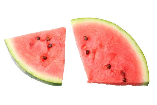 Skivad mogen vattenmelon isolerad på vit bakgrund. ovanifrån — Stockfoto