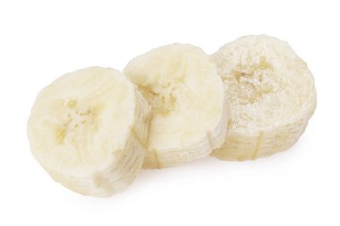 Beyaz arka plan üzerinde izole taze dilimlenmiş muz. Sağlıklı gıda