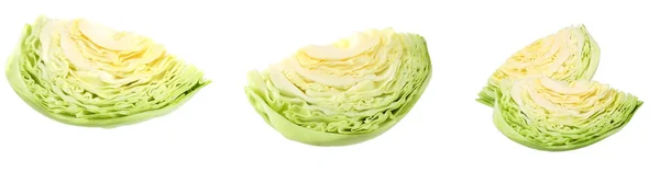 Cabbage Collectioin Cut Green Cabbage Isolated White Background — Stock Photo, Image