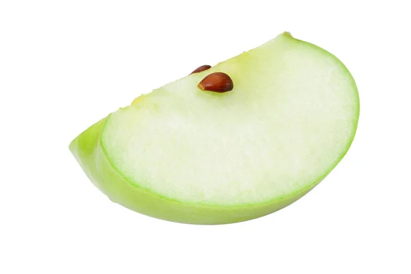 Groene Appelschijfje Geïsoleerd Witte Achtergrond Gesneden Groene Appel — Stockfoto