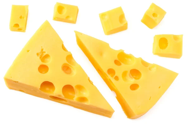 Stück Käse Isoliert Auf Weißem Hintergrund Ansicht Von Oben — Stockfoto