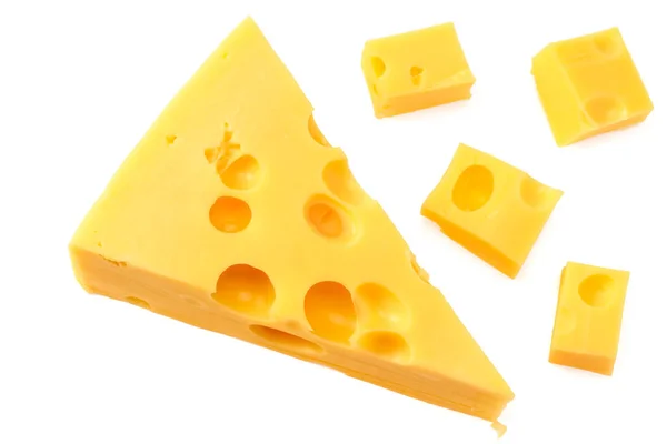 白い背景に隔離されたチーズのピース トップ表示 — ストック写真