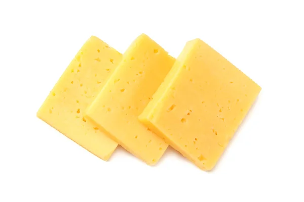 Τυρί Φέτες Απομονώνονται Λευκό Φόντο Top View — Φωτογραφία Αρχείου