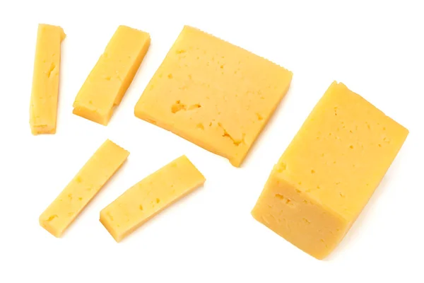 チーズのスライスは 白い背景で隔離 トップ ビュー — ストック写真