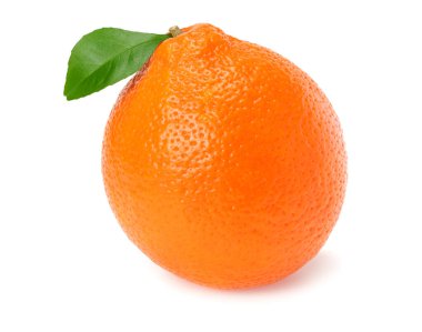 Orange clementine or minneola tangelo with green leaves isolated on white background. Tangerine. Citrus fruit. clipart