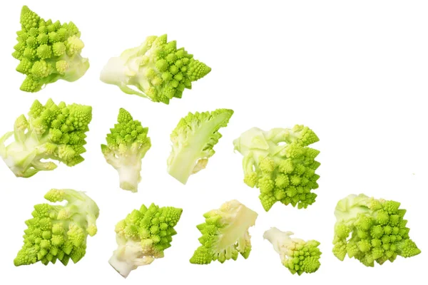 Brócoli Romanesco Rebanado Aislado Sobre Fondo Blanco Coliflor Romana Vista — Foto de Stock