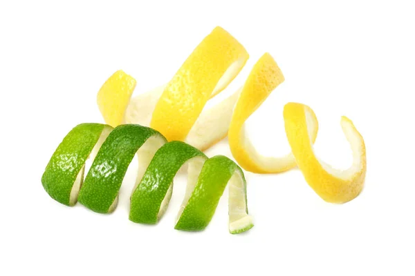 Świeża Skórka Limonki Cytryną Wyizolowana Białym Tle Zdrowa Żywność — Zdjęcie stockowe