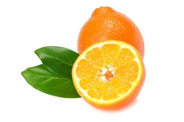 Orange Clementine Atau Minneola Tangelo Dengan Irisan Dan Daun Hijau — Stok Foto