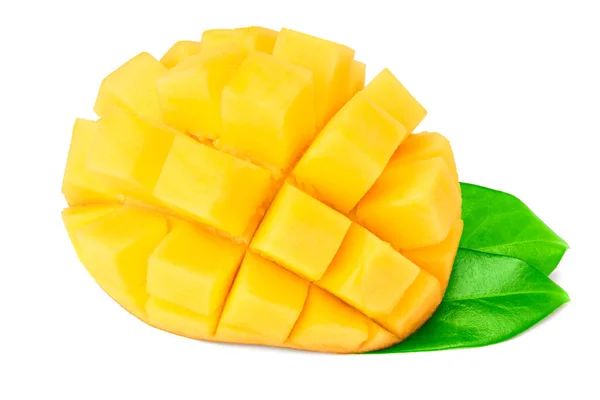 Mango Met Groene Bladeren Geïsoleerd Een Witte Achtergrond Gezonde Voeding — Stockfoto