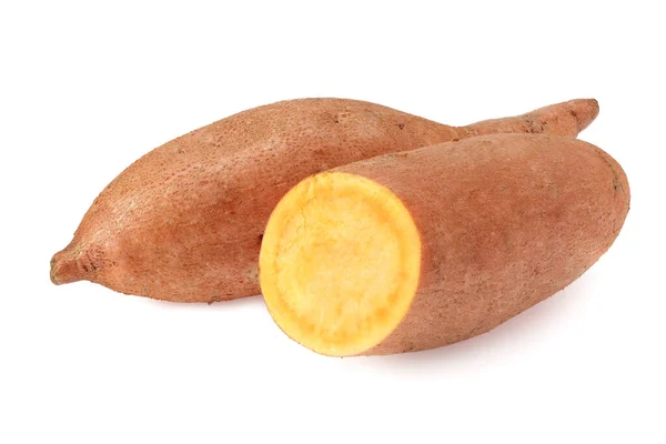 Batatas Con Rebanadas Aisladas Sobre Fondo Blanco — Foto de Stock