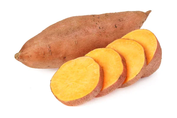 Süßkartoffeln Mit Scheiben Auf Weißem Hintergrund — Stockfoto