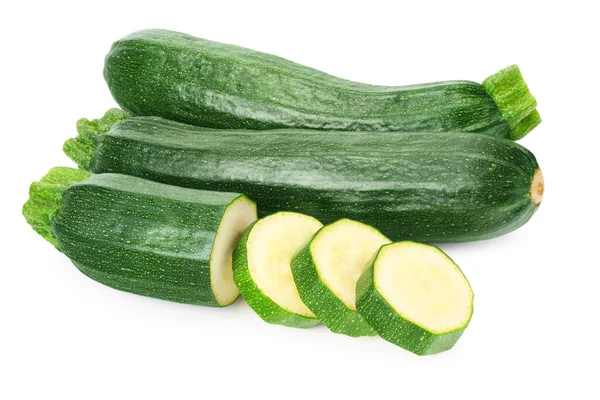 Tranches Courgettes Vertes Fraîches Isolées Sur Fond Blanc — Photo