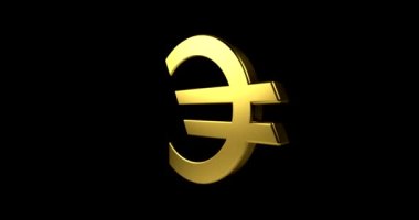 Yeşil Ekran veya Krom Anahtarlı Siyah Ekranda Dönen Altın Euro İşaretinin Döndürülmesi 3B Renklendirme