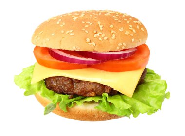 bbq hamburger ve sebze, beyaz arka planda izole edilmiş baharatlar.
