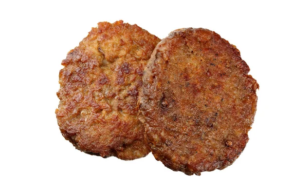 Świeżo Grillowane Mięso Hamburgera Izolowane Białym Tle Widok Góry — Zdjęcie stockowe