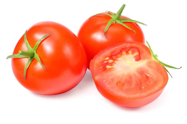 Tomates Frescos Con Rodajas Aisladas Sobre Fondo Blanco — Foto de Stock