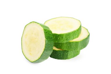 fresh green zucchini slices isolated on white background clipart