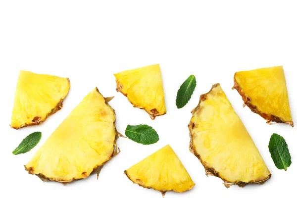 Sliced Ripe Pineapple Isolated White Background Healthy Background Top View — Stock Photo, Image