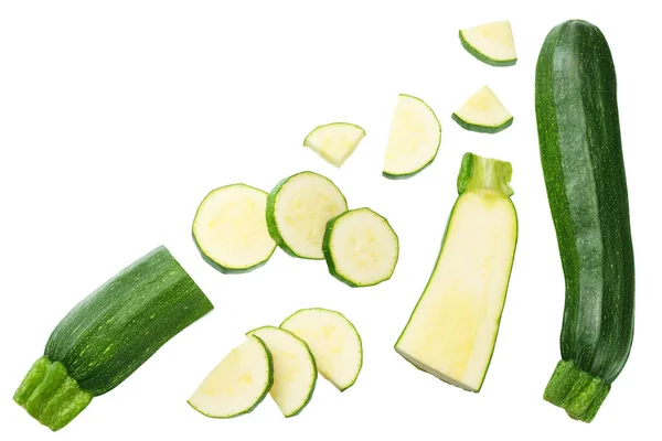 Tranches Courgettes Vertes Fraîches Isolées Sur Fond Blanc — Photo