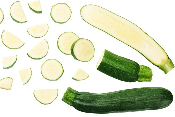 Frische Grüne Zucchini Scheiben Isoliert Auf Weißem Hintergrund — Stockfoto