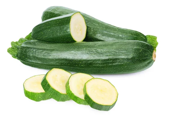 Frische Grüne Zucchini Scheiben Isoliert Auf Weißem Hintergrund — Stockfoto
