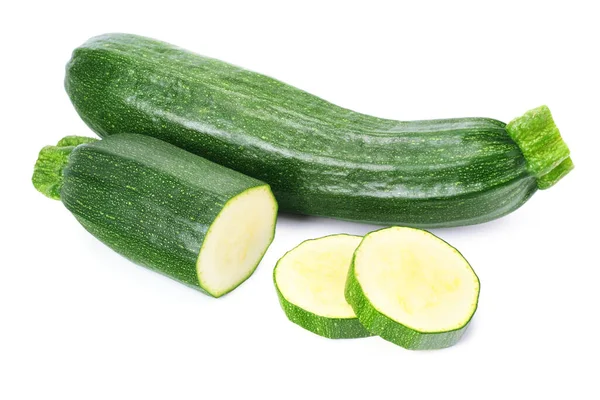 Frische Grüne Zucchini Mit Scheiben Isoliert Auf Weißem Hintergrund — Stockfoto