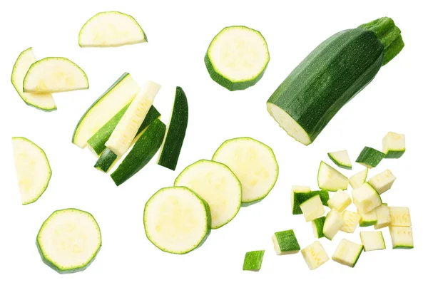 Frische Grüne Zucchini Mit Scheiben Isoliert Auf Weißem Hintergrund Ansicht — Stockfoto