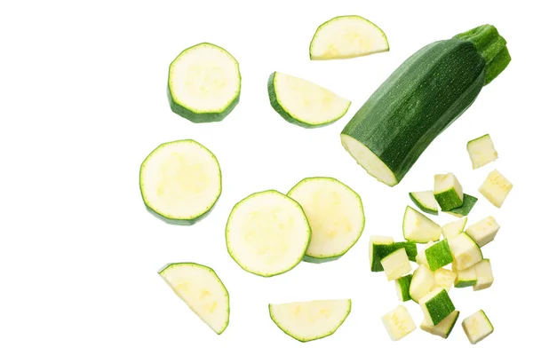 Frische Grüne Zucchini Mit Scheiben Isoliert Auf Weißem Hintergrund Ansicht — Stockfoto