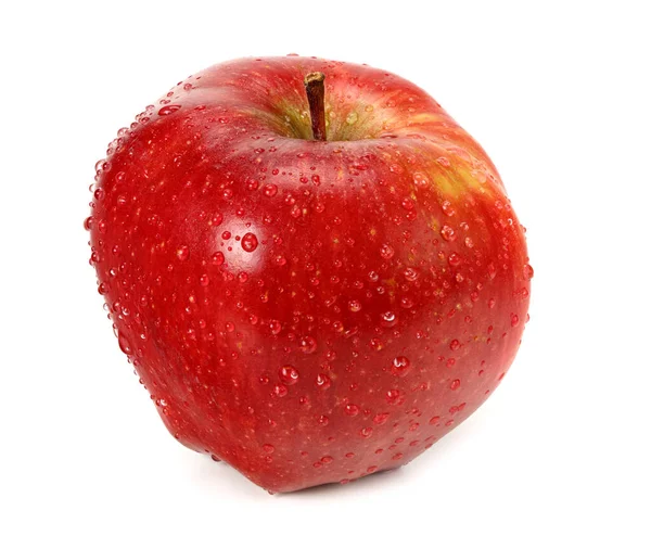 Una Manzana Roja Con Gotas Agua Aisladas Sobre Fondo Blanco — Foto de Stock