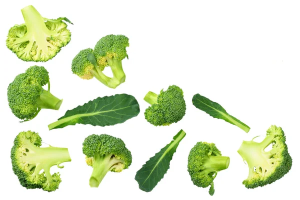 Broccoli Verdi Con Fette Foglie Isolate Fondo Bianco Vista Dall — Foto Stock