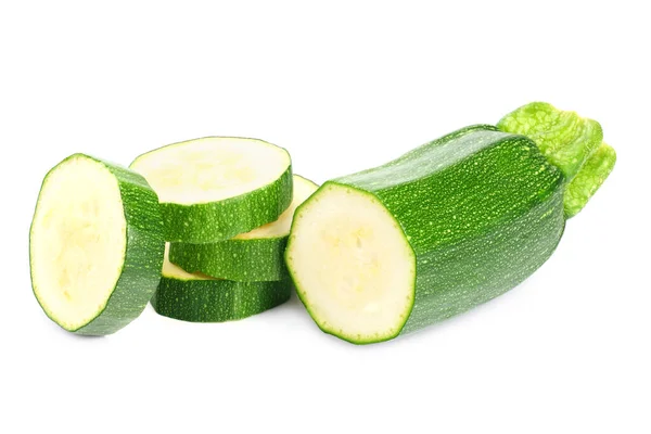 Fresh Green Zucchini Slices Isolated White Background Stock Picture