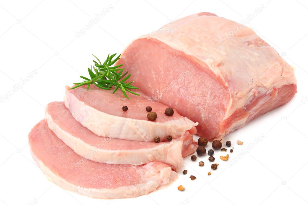 Raw pork meat isolated on white background