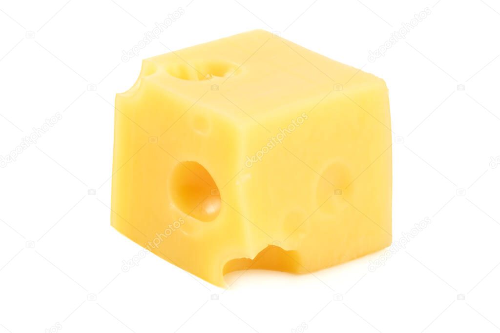 piece of cheese isolated on white background. macro