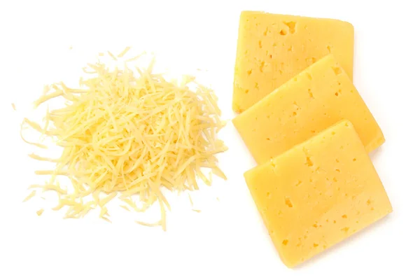 Grated Cheese Isolated White Background Top View — Stock Photo, Image