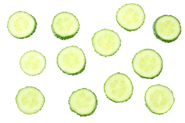 Fresh Cucumber Slices Isolated White Background Top View — Stock Photo, Image