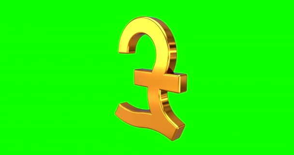 Looping Animation of Golden Pound signe tournant sur fond blanc avec écran vert ou Chroma Key arrière-plan. GBP. Rendu 3D 