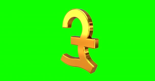 Looping Animation Golden Pound Sign Rotating White Background Green Screen — Stock Video