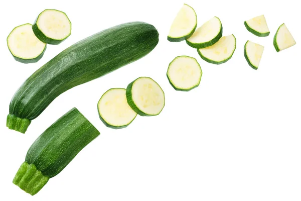 Frische Grüne Zucchini Mit Scheiben Isoliert Auf Weißem Hintergrund Ansicht — Stockfoto