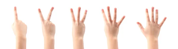 Set Child Hands Showing Figures Count One Two Three Four — Stock Photo, Image