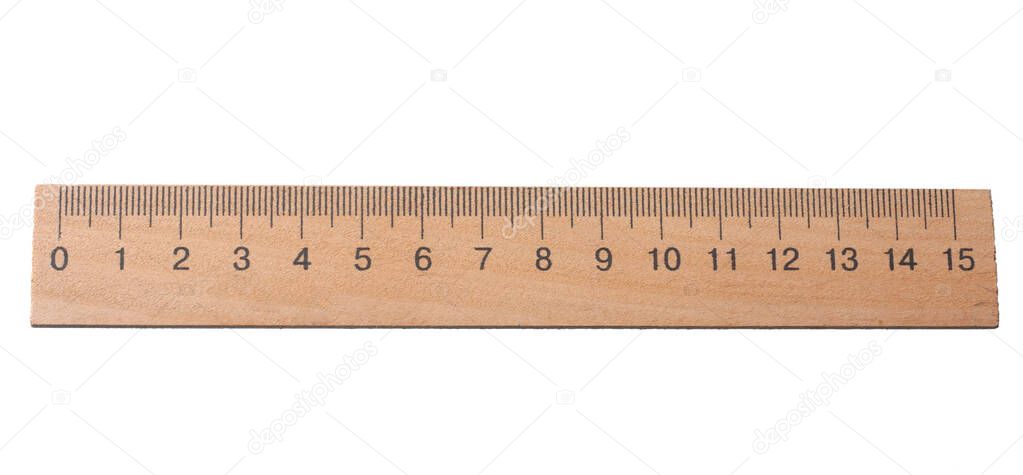 wooden ruler isolated on white background. top view