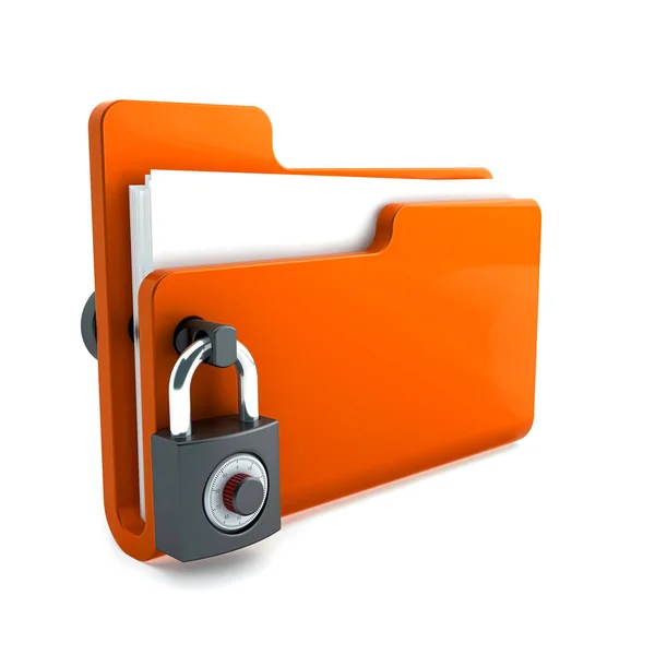 Orange Folder Lock Isolated White Background Концепция Защиты Данных Рендеринг — стоковое фото