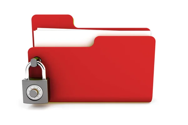 Red Folder Lock Isolated White Background Data Security Concept Render — Stock Photo, Image