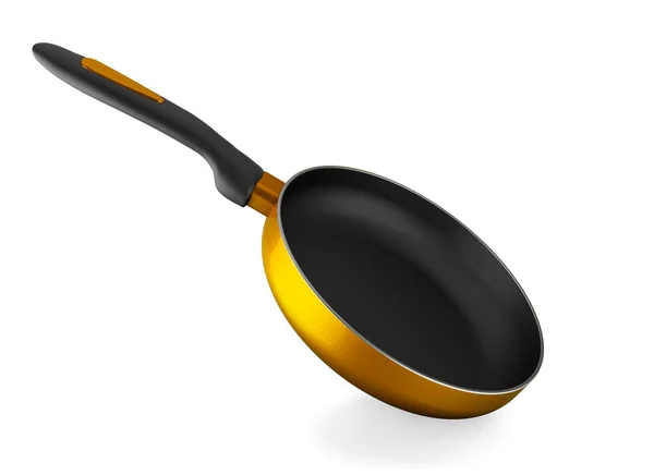 Empty Yellow Fry Pan Isolated White Background Rendering — Stock Photo, Image