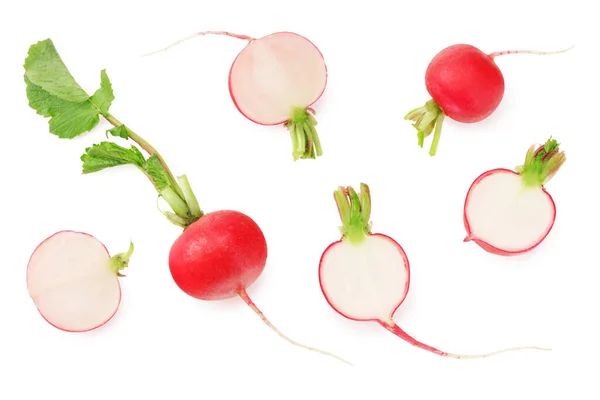 Radis Frais Avec Des Tranches Isolées Sur Fond Blanc Vue — Photo