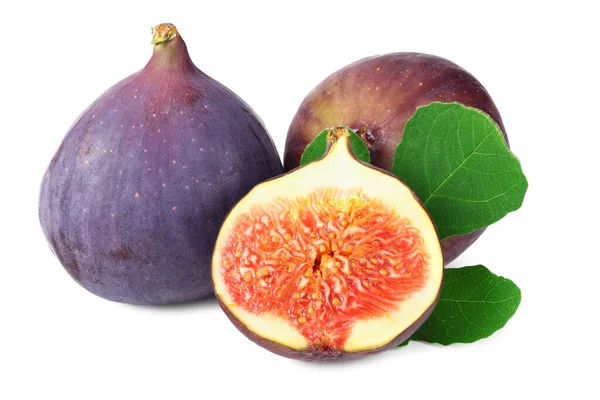 Fig Frukt Med Skuren Skiva Isolerad Vit Bakgrund — Stockfoto