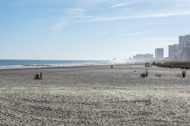 Tahta arka plan ile plaj Atlantic City, New Jersey