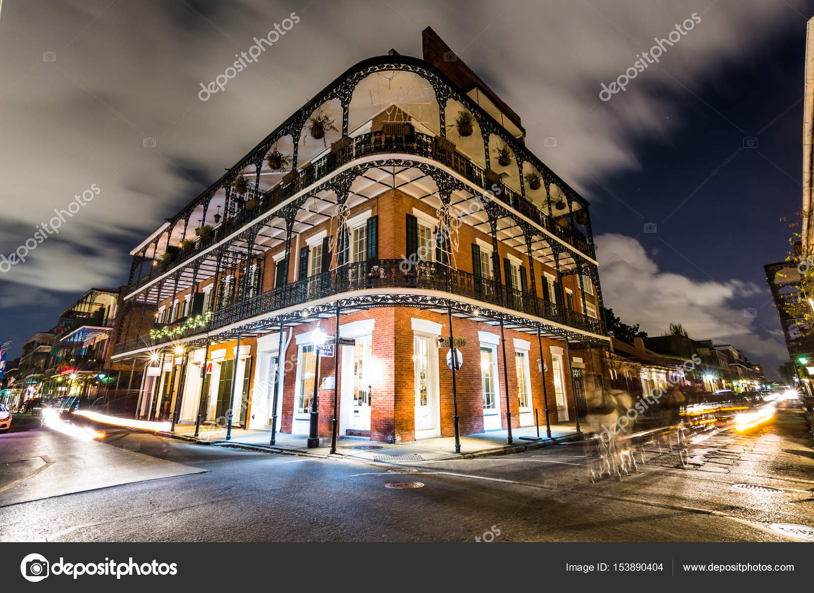 Downtown French Quarters New Orleans, Louisiana at Night Stock