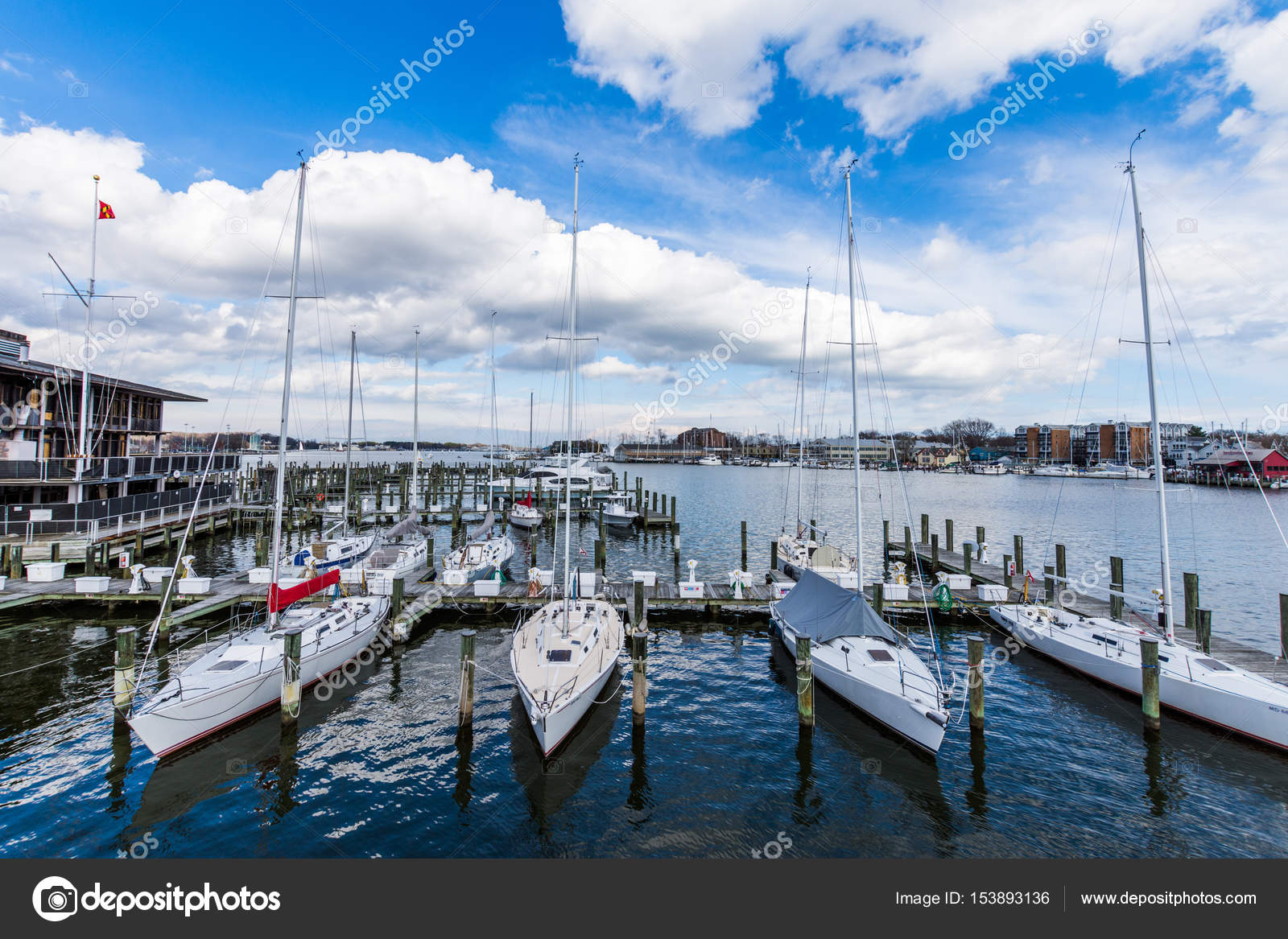 Harbor Area of Annapolis, Maryland on a cloudy spring day with s