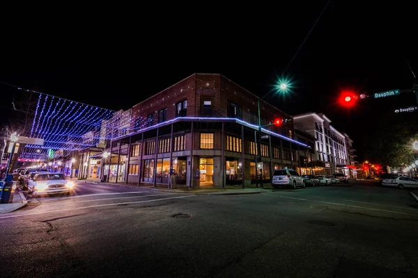 Tarihi şehir merkezi Mobile, Alabama bir akşam sırasında mavi saat — Stok fotoğraf
